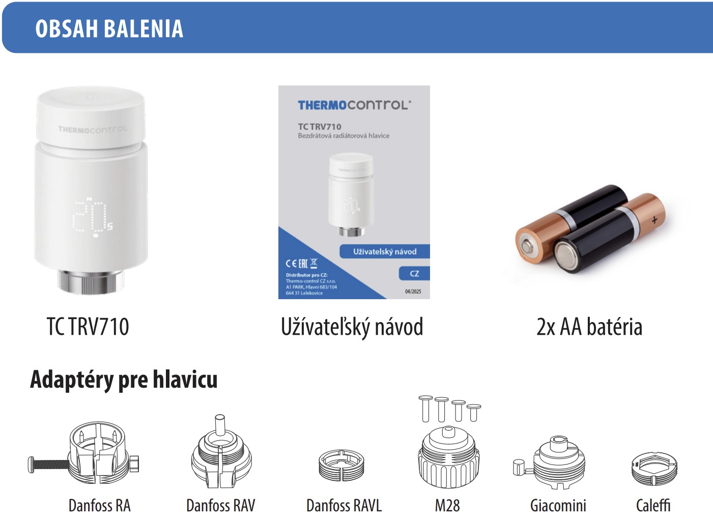 Termostatická hlavica TC TRV700, digitálna, obsah balenia,  TERMOobchod